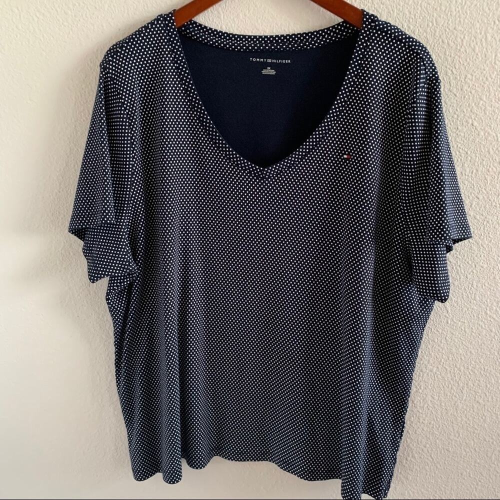Tommy Hilfiger Plus Size Polka Dot Blue Tee Classic Tee T-Shirt Trendy Basic 2X
